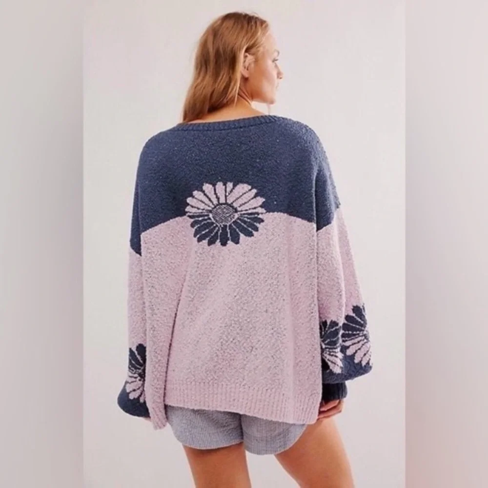 Free People In Bloom Floral Flower Oversized Sweater | Size Small - Picture 3 of 8